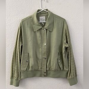 Avec Les Filles Bomber Jacket Eyelet Sleeve Sea Glass Green Large
